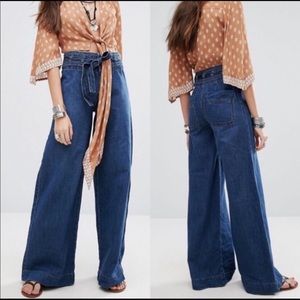 Free People | Augusta Wide Leg Paper Bag Tie Waist Jeans | 26
